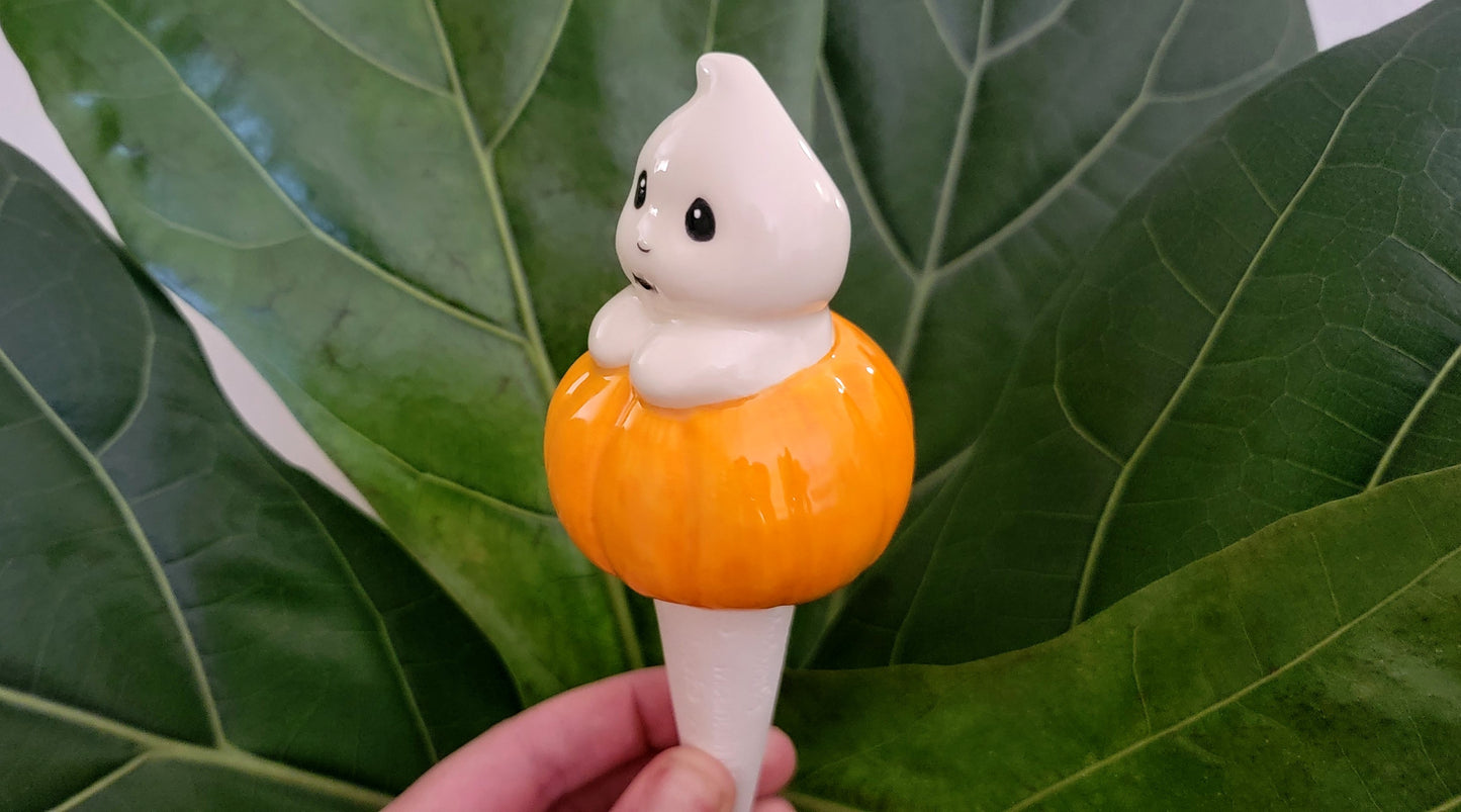 Ghost Pumpkin Halloween Ceramic Watering Spike - Plant Tender - Ease Plant Care - Self Watering - Watering Globe - Houseplant Decor - Garden