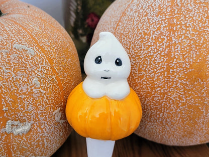 Ghost Pumpkin Halloween Ceramic Watering Spike - Plant Tender - Ease Plant Care - Self Watering - Watering Globe - Houseplant Decor - Garden